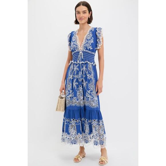 FARM RIO Blue Romantic Richelieu Maxi Dress NWT Size S Retail $390 - Picture 4 of 6